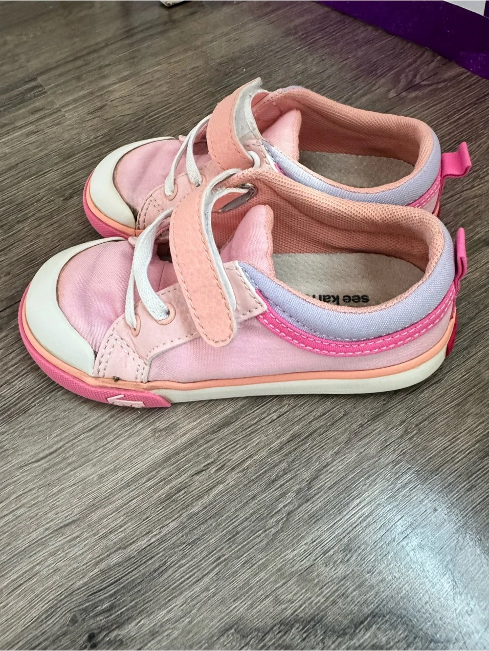 See Kai Run Pink and White Toddler Sneakers with Hook-and-Loop Strap